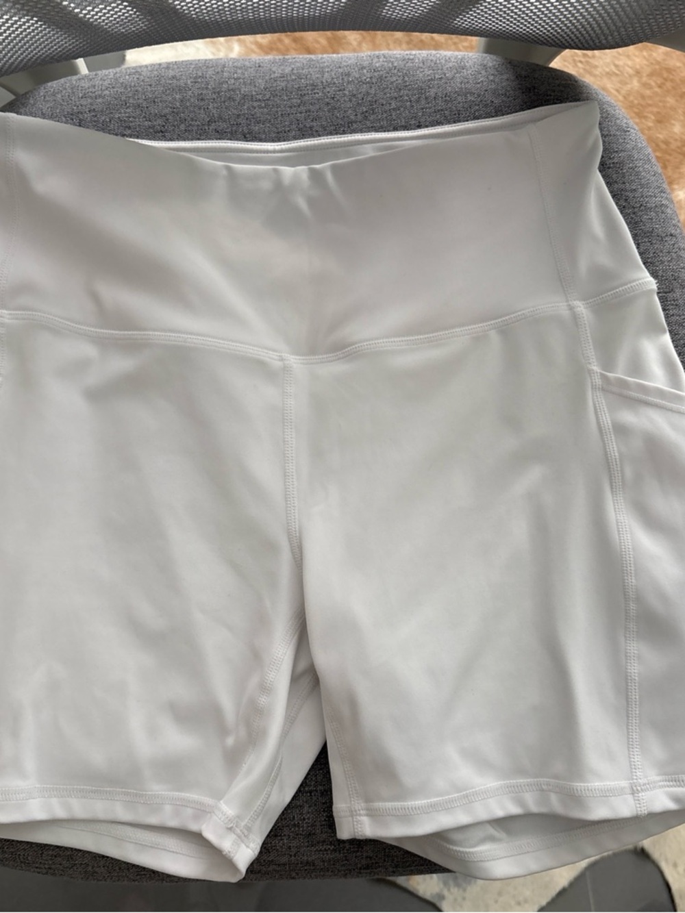 adidas White High-Rise Bike Shorts with Side Pocket